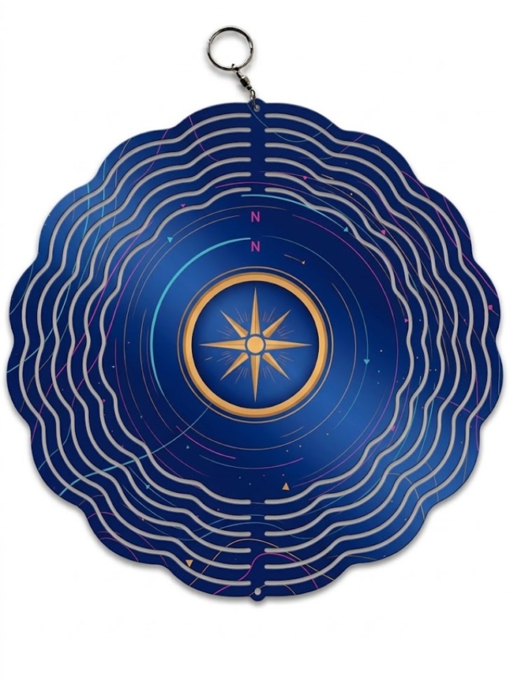 10" Blue Compass Topographic Kinetic Wind Spinner - Metal Hanging Yard Decor